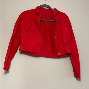 Red cropped jean jacket